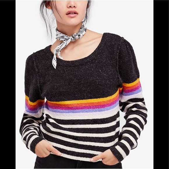 Free people rainbow striped fuzzy sweater - Picture 2 of 4